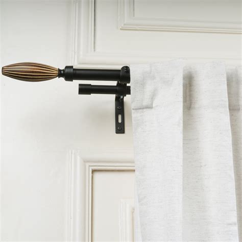 Wood Bud Finial Extendable Double Curtain Rod Black 19MM (Hardware Inc ...