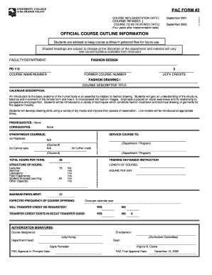 Fillable Online PAC FORM #2 COURSE IMPLEMENTATION DATE: September 2001 ...