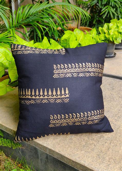 Get Black Ethnic Motifs Block Printed Cushion Cover at ₹ 599 | LBB Shop