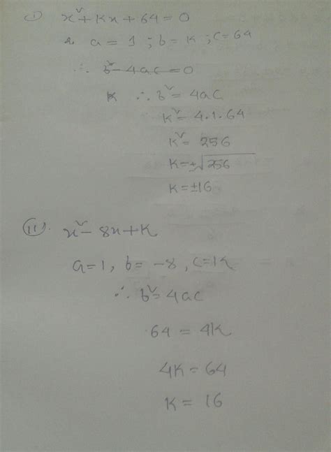 find the positive value of k for which the equation X square + kx + 64 ...