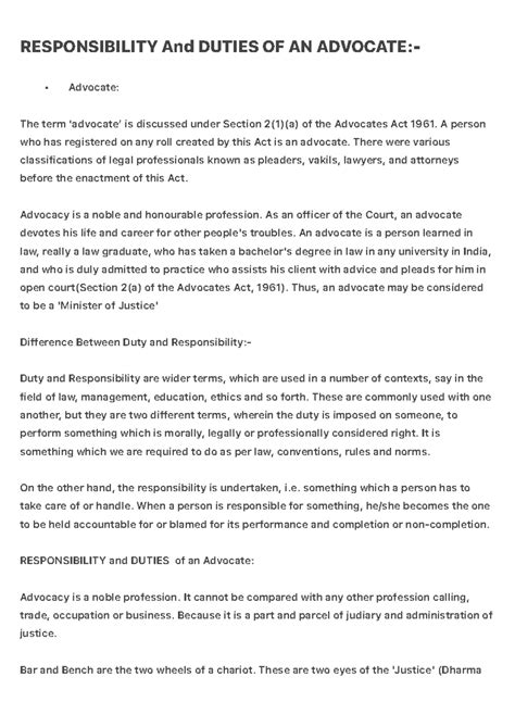 Duties and Responsibilities of Advocates: Key Insights for Legal ...