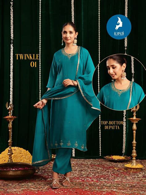 Kaya Twinkle Three Picec Mul Chanderi Kurti Pant And Dupatta Collection