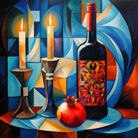Premium AI Image | Shabbat shalom evening two candles bottle wine ...