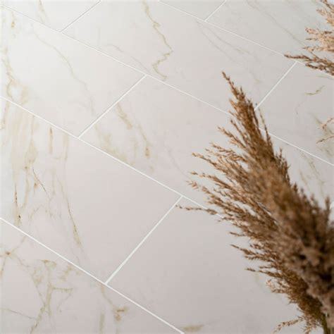 Alessia Gold Matt Marble Effect Wall & Floor Tile 60x30cm | Luxury Tiles UK