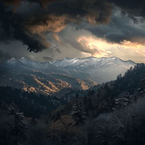 Stormy weather at Mt LeConte, TN, snowy peaks - IMAGELLA