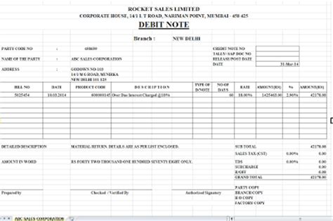 Image result for XSL Format Debit Note Format in Excel