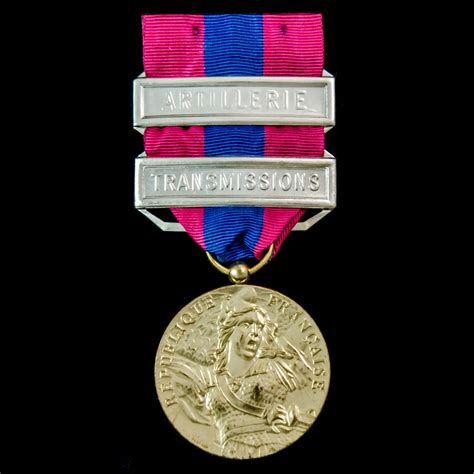 France: National Defence Medal, Gold grade, 2 clasps: Artillerie and ...