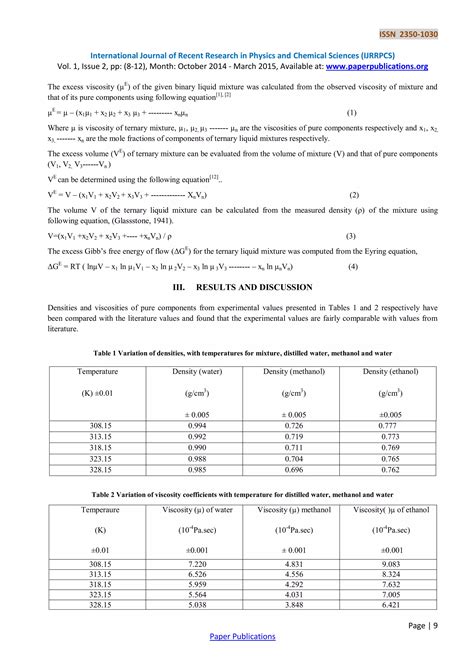 Some Excess Properties of Ternary Liquid Mixture of Water, Methanol ...