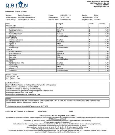 Image result for College Transcript Example