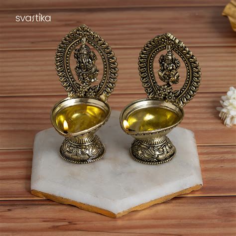 Brass Lakshmi Ganesh Diya Set (4.5 Inch)