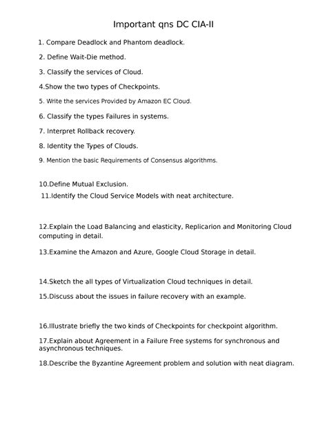 Important qn DC CIA-II - Compare Deadlock and Phantom deadlock. 2 ...