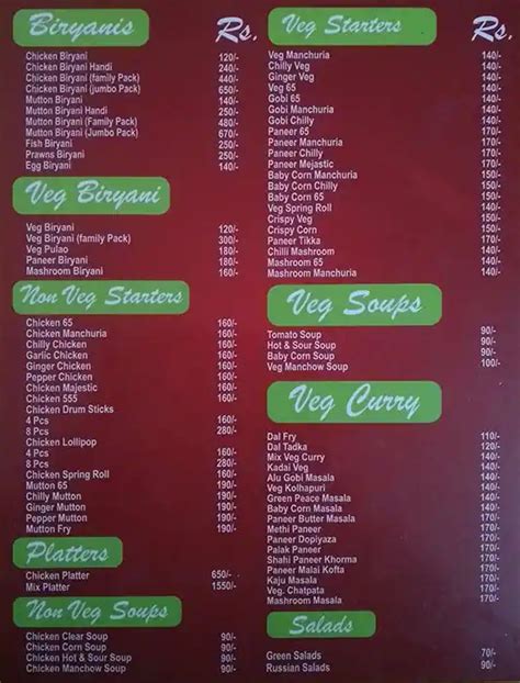 Menu at Grand Spicy Bawarchi, Hyderabad, Opposite Medwin Hospital