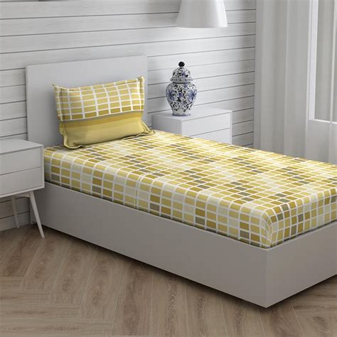 Buy LAYERS Turin Yellow Printed Cotton Single Bedsheet Set -1.52 x2.24m ...