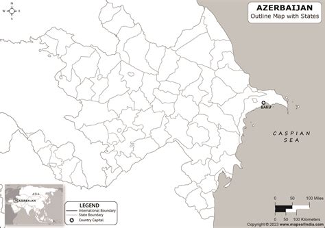 Azerbaijan Outline Map | Azerbaijan Outline Map with State Boundaries