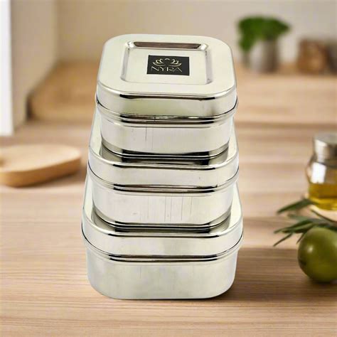 Stainless Steel Square Shaped Storage Box/Dibbi – Set of 3 Pcs – Nyra ...