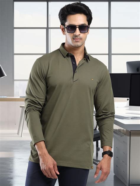 Buy Olive Green Full Sleeve Polo T Shirts for Men | Stellers