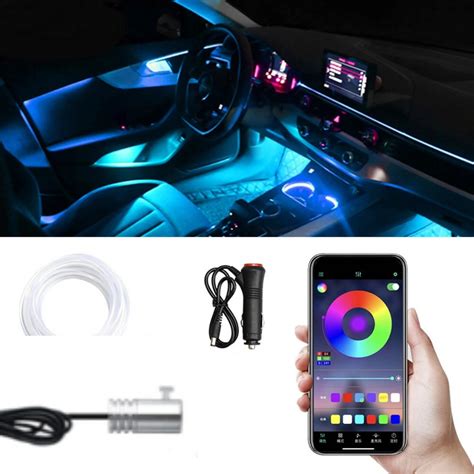 1IN1 2M RGB LED Atmosphere Car Interior Ambient Light Fiber Optic ...