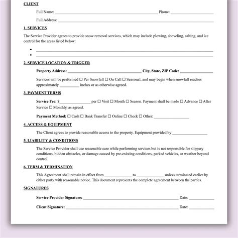 Buy Editable Snow Clearing Contract Template, One Page Snow Plowing ...