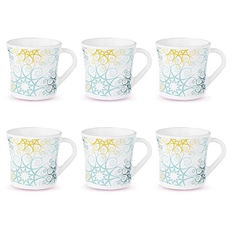 Larah by BOROSIL Crysta Series Maya Opalware Mug | Set of 6 Tea/Coffee ...