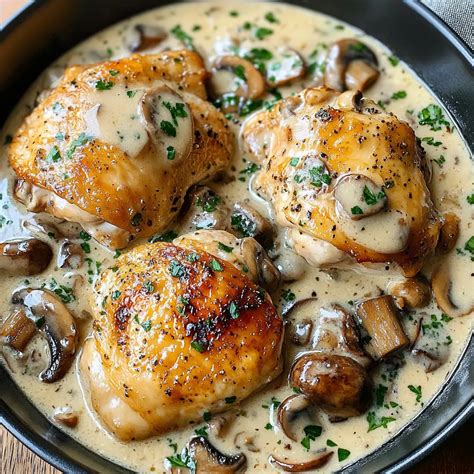 Creamy Garlic Mushroom Chicken Thighs Recipe - Family Table Vibes