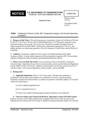 Fillable Online N8900.638. Certificate of Waiver (CoW) J551, Restricted ...