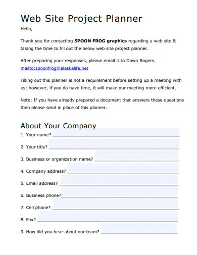 Image result for Project Planner Examples