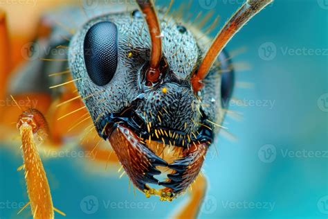 AI generated Ant face and head photo. Extreme macro close up portrait ...