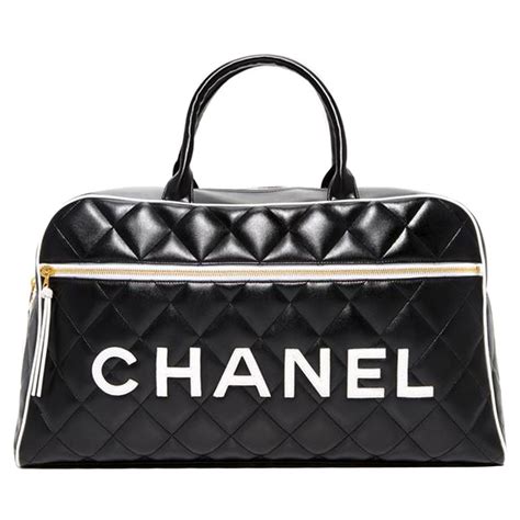 Chanel Limited Edition Vintage Duffel Tote Black and White Leather ...