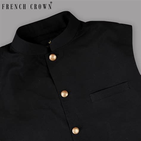 Black Plain Solid Premium Cotton Waistcoats For Men