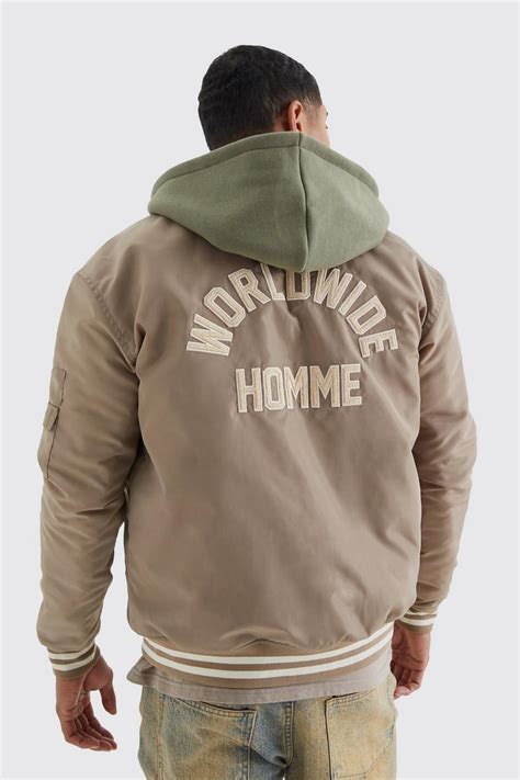 Ma1 Varsity Bomber With Jersey Hood | boohoo UK