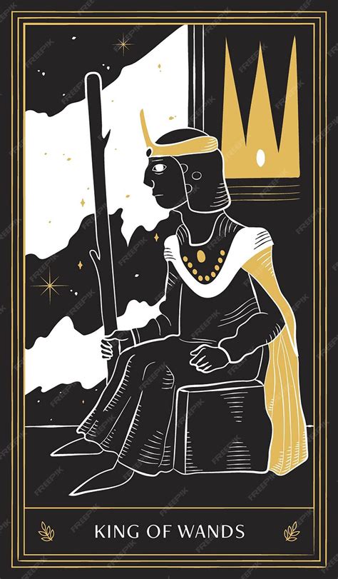 Premium Vector | King of wands tarot card in minor arcana with black ...