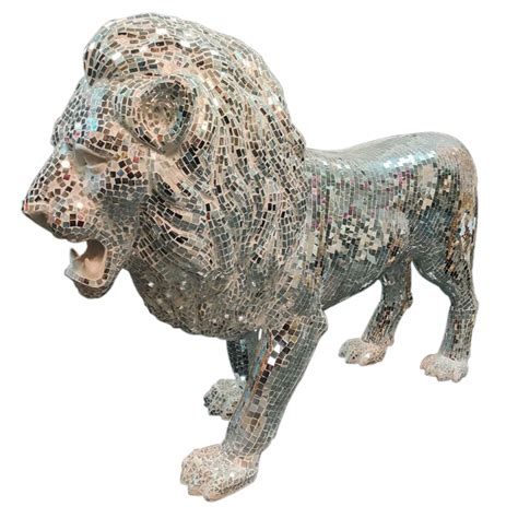Handmade Fiberglass Mirror Mosaic Lion — Bharat Wholesales