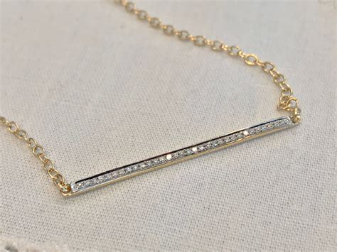 Diamond Bar Necklace, 14k Gold (DBN1)