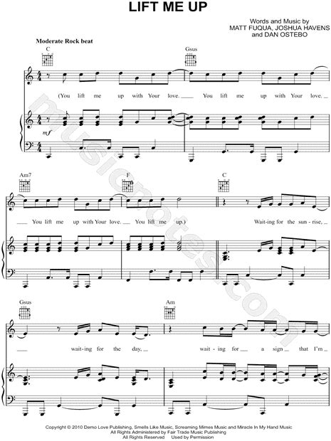 The Afters "Lift Me Up" Sheet Music in C Major (transposable ...