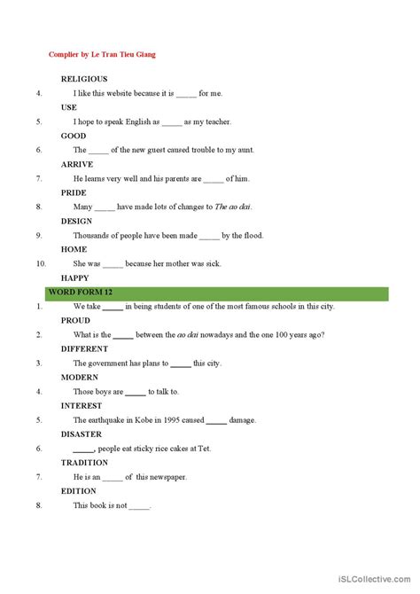 Word Form Exercise .Pdf 的图像结果