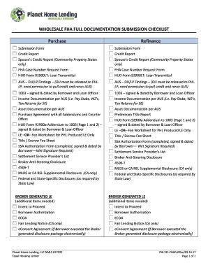 Fillable Online WHOLESALE FHA FULL DOCUMENTATION SUBMISSION CHECKLIST ...