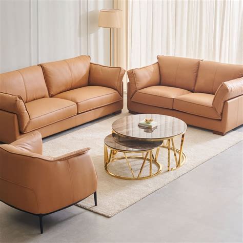 Buy Sorrento Half Leather 3+2 Seater Sofa Set with Accent Chair - Tan ...