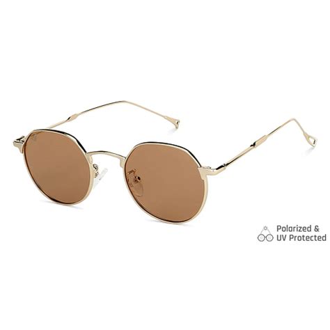 Buy Gold Brown Solid Full Rim Round Vincent Chase Polarized The Metal ...