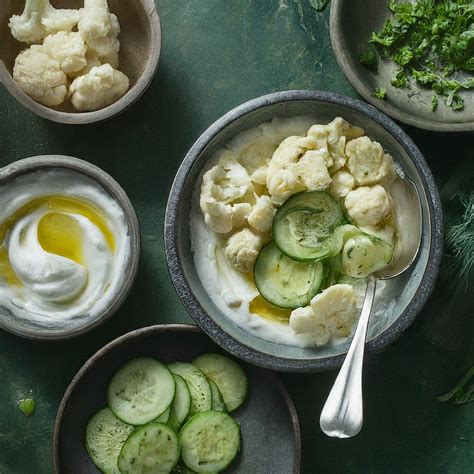 Sweet & Savory Surprise: Deconstructed Yogurt Parfait with Cauliflower Crumble and Cucumbers