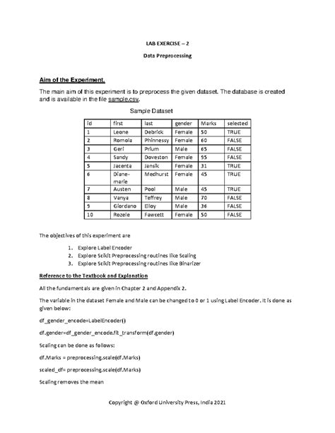 LAB EXERCISE 2 - Data Preprocessing Techniques and Objectives - Studocu
