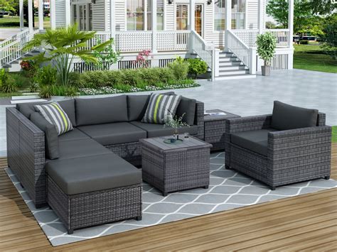Rattan Wicker Patio Furniture, 8 Piece Patio Furniture Sofa Sets with 5 ...