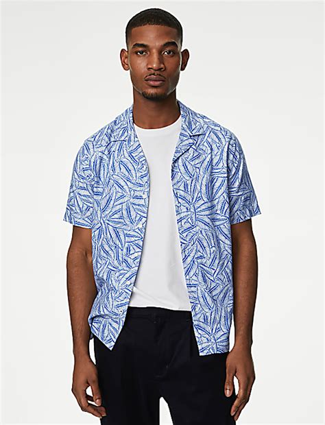 Buy Easy Iron Linen Blend Hawaiian Printed Shirt at Marks & Spencer