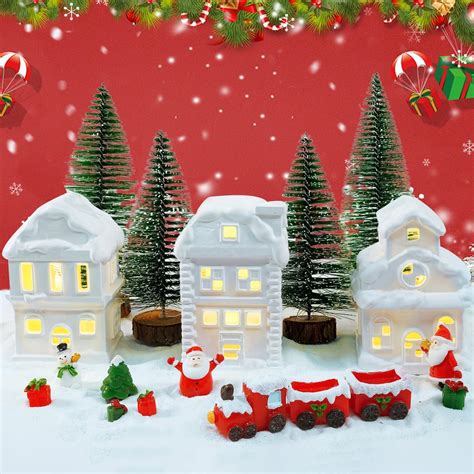 Amazon.com: Soaoo 25 Pieces Christmas Village Sets Xmas Led Lighted ...