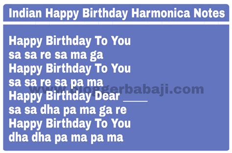 indian happy birthday harmonica notations(notes,key,tabs)