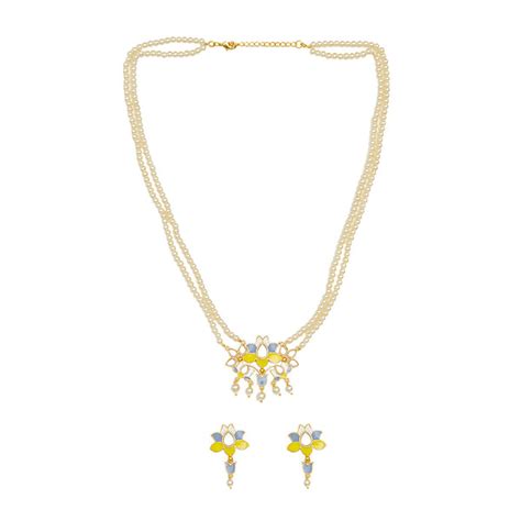 Festive Hues Faux Pearls Adorned Brass Gold Plated Jewellery Set – VOYLLA