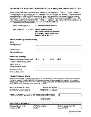 Fillable Online justice request for audio of 341 hearing form Fax Email ...