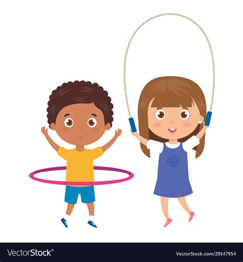 Cute little children with jump rope and hula Vector Image