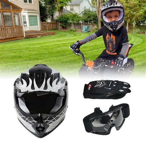 TCMT Helmet for Kids Black Skull with Goggles and Gloves DOT Youth ...