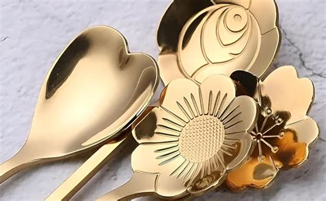 Buy Desert Spoon 4 Set, Long Handle, Different Flower Shape Stirring ...