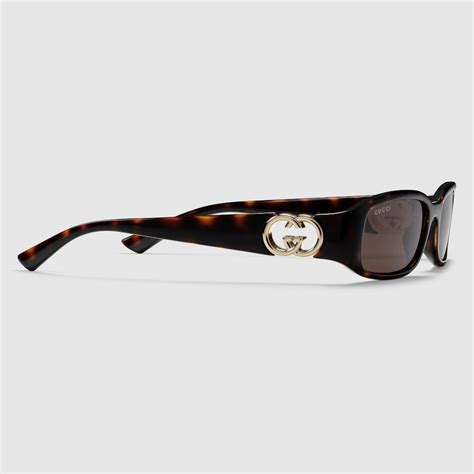 Rectangular frame sunglasses in dark tortoiseshell | GUCCI® UK